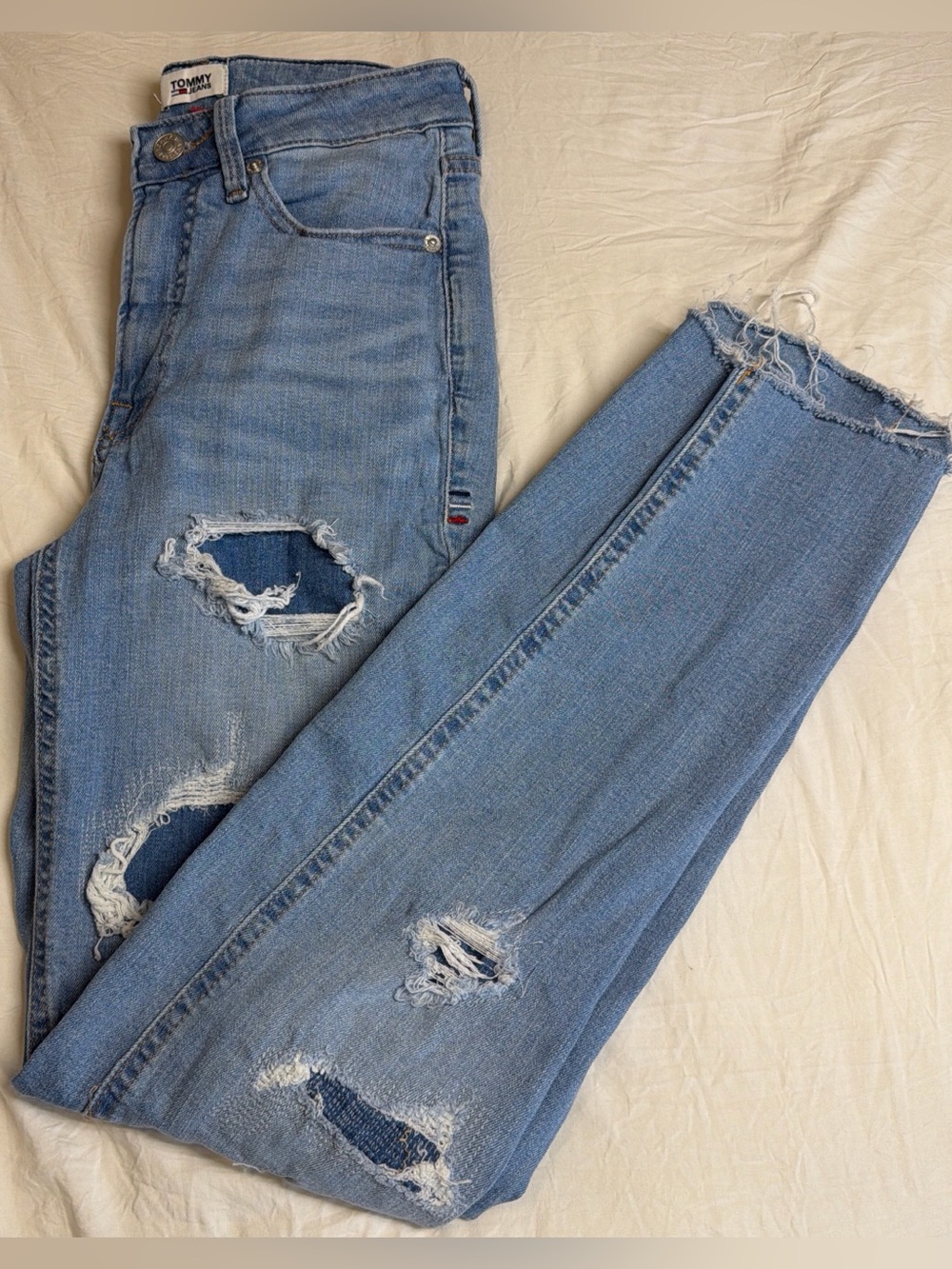 Tommy Hilfiger Light Blue Straight Leg Distressed Jeans